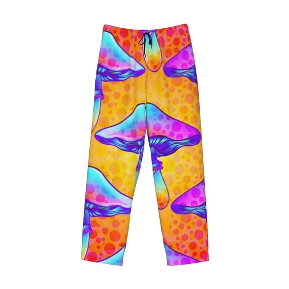 Lsque Magic Mushrooms Print Men's Pajama Pants, Lounge Pant - Comfortable Home Wear,Elastic Waistband, Stylish Design-X-Large