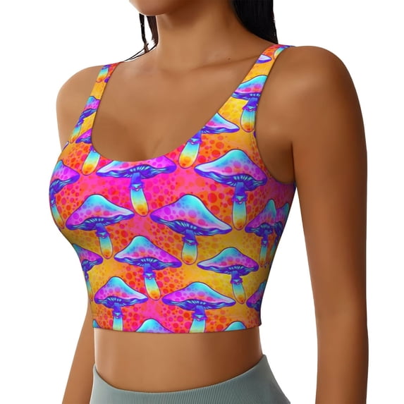 Lsque Magic Mushrooms Printed Women'S Sports Bra, Compression, Moisture Wicking, High-Impact Sports Bra For Women,Supportive sports bra-X-Large