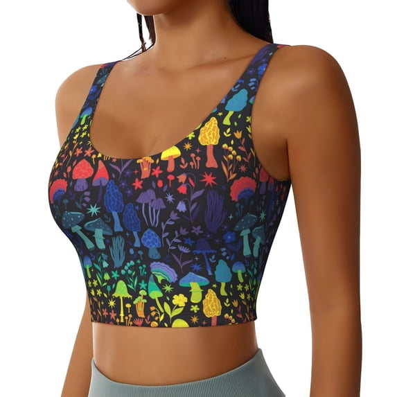 Lsque Magical Mushrooms and Flowers Printed Women'S Sports Bra, Compression, Moisture Wicking, High-Impact Sports Bra For Women,Supportive sports bra-