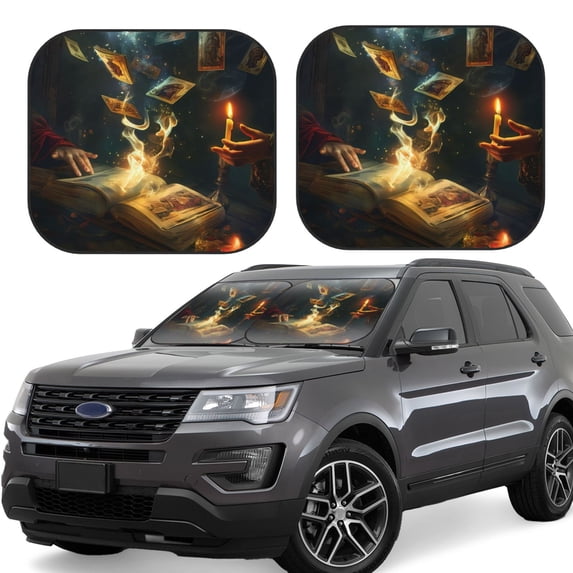 Lsque Magical Tarot Reading 2 PCS Windshield Sun Shade | CarFoldable Window Covers | Car Accessories Reflect UV for Universal Cars SUV Truck | Medium