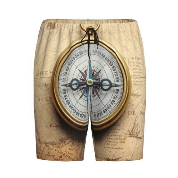 Lsque Magnetic Old Compass On World Map Mens Sleep Pajama Shorts,Short Pajama Pants, Cotton Ultra-Soft Knit-X-Large
