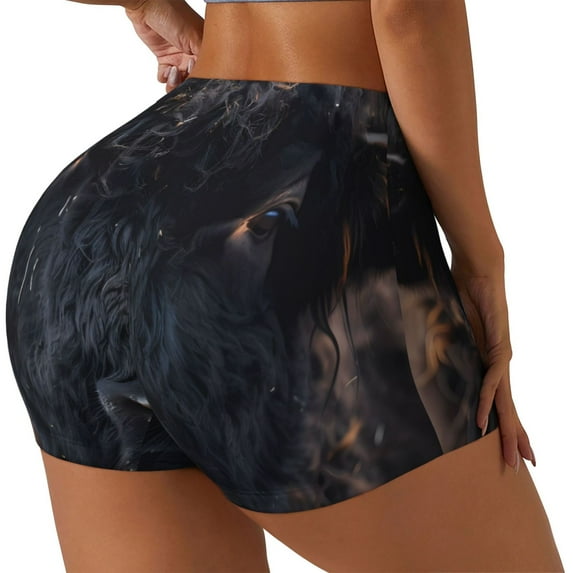 Lsque Majestic Black Yak Pattern High Waisted Biker Shorts for Women-Tummy Control Fitness Athletic Workout Running Yoga Gym Shorts,Moisture-Wicking-XX-Large