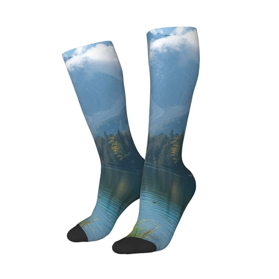 Lsque Majestic Deer Mountain Lake Printed Crew Socks Men's Women's LightWeight Thin Casual Calf Socks ,Knee High Socks,Cotton Socks