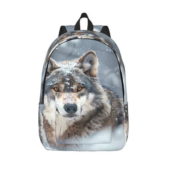 Lsque Majestic Snowy Wolf Pattern Canvas Daypack, Durable Backpack, High-quality Versatile Backpack,Vintage Compact Backpack-Medium