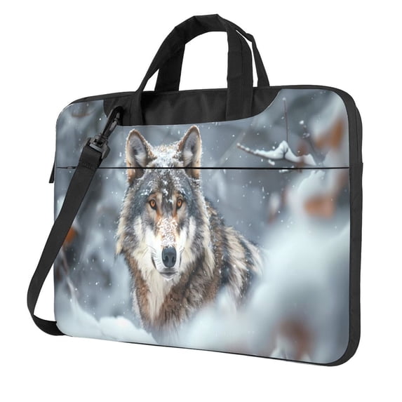 Lsque Majestic Snowy Wolf Pattern Laptop Bag – Portable & Slim Single-Shoulder Computer Case with Adjustable Strap, Protective, Lightweight for 13”/14”/15.6” Laptops