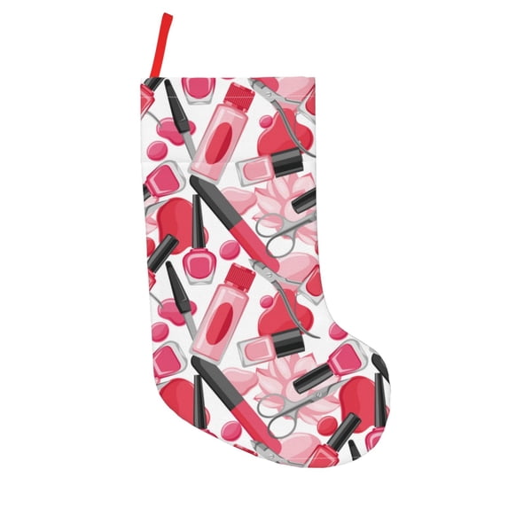Lsque Makeup Pattern 18 Inch Christmas Stockings, Festive Holiday Stocking for Christmas Decorations Holiday Decor