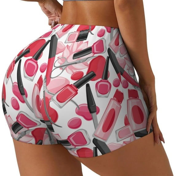 Lsque Makeup Pattern High Waisted Biker Shorts for Women-Tummy Control Fitness Athletic Workout Running Yoga Gym Shorts,Moisture-Wicking-