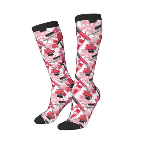 Lsque Makeup Printed Crew Socks Men's Women's LightWeight Thin Casual Calf Socks ,Knee High Socks,Cotton Socks
