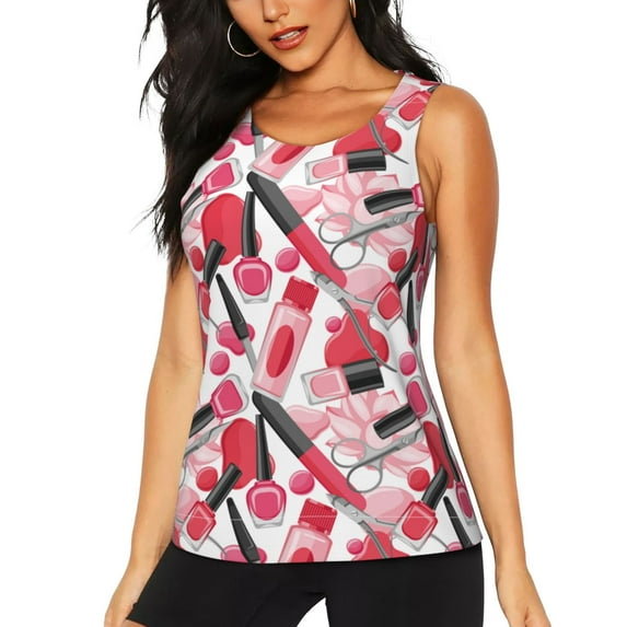Lsque Makeup Printed Workout Tank Tops for Women, Athletic Sports Tank Tops, Compression Sleeveless Dry Fit Shirts,Sleeveless Yoga Shirt-Medium