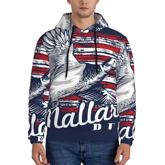 Lsque Mallard Duck With American Flag Pattern Casual Men's Hoodie,Hooded Sweatshirt with Kangaroo Pocket,Pullover Hoodie-Small