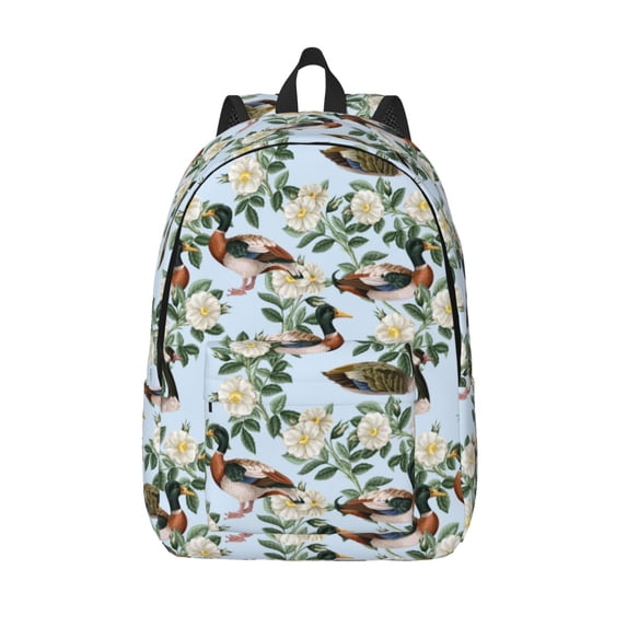 Lsque Mallard Ducks And Roses Pattern Canvas Daypack, Durable Backpack, High-quality Versatile Backpack,Vintage Compact Backpack-Small
