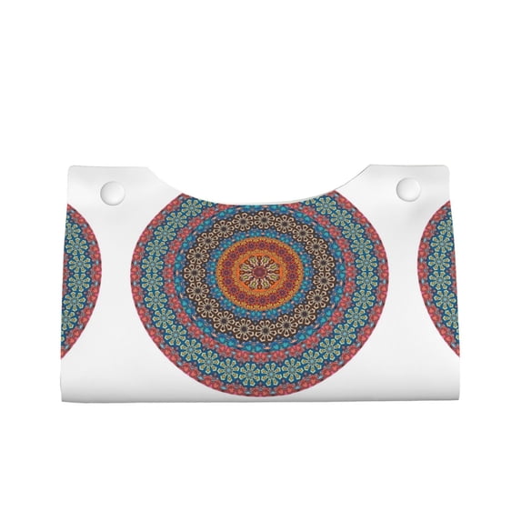 Lsque Mandala Printed Long Tissue Box Cover Holder, Facial Paper Organizer Dispenser,Triangle with Bottom Belt, PVC Leather Decorative Organizer