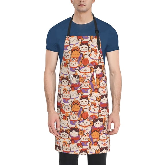 Lsque Maneki-Neko Cats Waterproof Apron Chef Aprons for Men Heavy Duty Chemical Work Apron Extra Long Grilling Aprons with Adjustable Bib Apron