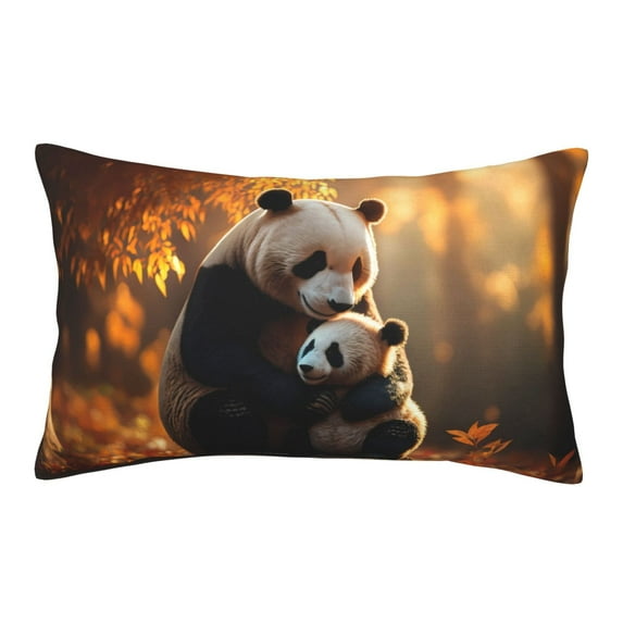 Lsque Maple Forest Panda Pattern Pillow Case – Soft & Cozy Throw Pillow Cover, Hypoallergenic Cushion Case for Sleeping Women with Envelope Closure-14"x20"