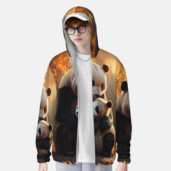 Lsque Maple Forest Panda UPF 50  Lightweight Sun Protection Men's Women's Long Sleeve Shirt, Hoodie Performance -XX-Large