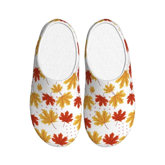 Lsque Maple Leaf Pattern Womens Comfort Cotton on Scuff With Memory Foam and Anti-skid Sole Slipper-37/38