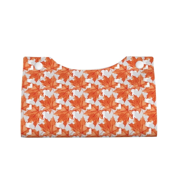 Lsque Maple Leaves A Printed Long Tissue Box Cover Holder, Facial Paper Organizer Dispenser,Triangle with Bottom Belt, PVC Leather Decorative Organizer