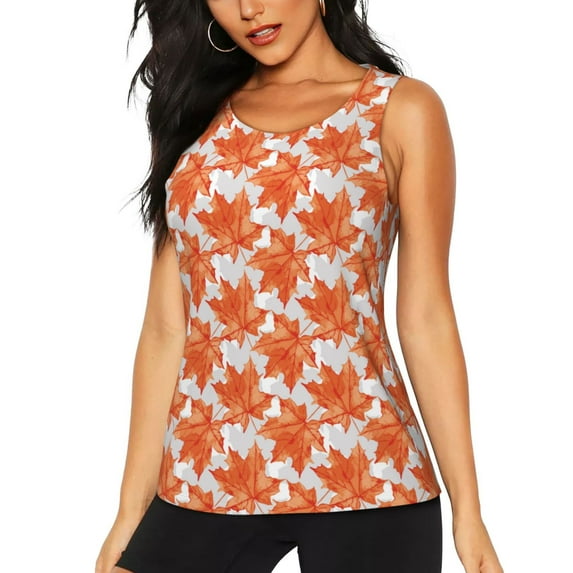 Lsque Maple Leaves A Printed Workout Tank Tops for Women, Athletic Sports Tank Tops, Compression Sleeveless Dry Fit Shirts,Sleeveless Yoga Shirt-XX-Large