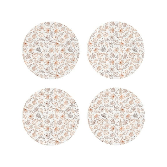 Lsque Maple Leaves Pattern 4" Drink Coasters Set of 4, PVC Leather Absorbent Coasters, Table Coaster Set Decorative Coffee Cup Coasters Housewarming Gift -Round Shape