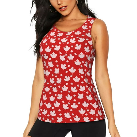 Lsque Maple Leaves Printed Workout Tank Tops for Women, Athletic Sports Tank Tops, Compression Sleeveless Dry Fit Shirts,Sleeveless Yoga Shirt-