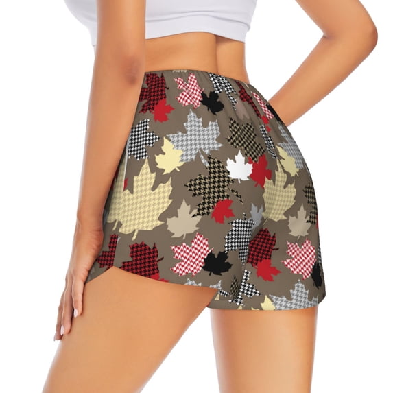 Lsque Maple colorful Printed Women's Running Shorts with Liner Pockets,Elastic Quick Dry Workout Athletic Gym Yoga Shorts,Womens High Waist Shorts-X-Large