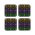 thumbnail image 1 of Lsque Mardi Gra Geometric Pattern 4" Drink Coasters Set of 4, PVC Leather Absorbent Coasters, Table Coaster Set Decorative Coffee Cup Coasters Housewarming Gift -Square, 1 of 6