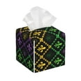 thumbnail image 1 of Lsque Mardi Gra Geometric Printed Tissue Box Cover Holder, Facial Paper Organizer Dispenser,Square with Bottom Belt, PVC Leather Decorative Organizer, 1 of 8