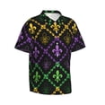 thumbnail image 1 of Lsque Mardi Gra Geometric pattern Hawaiian Shirt for Men, Unisex Summer Beach Casual Short Sleeve Button Down Shirts-Large, 1 of 9