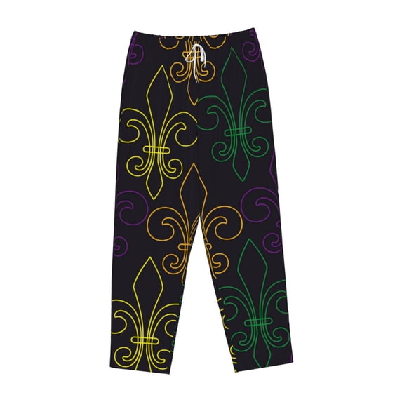 Lsque Mardi Gras Carnival Print Women's Pajama Pants, Lounge Pant - Comfortable Home Wear,Elastic Waistband, Stylish Design-Large