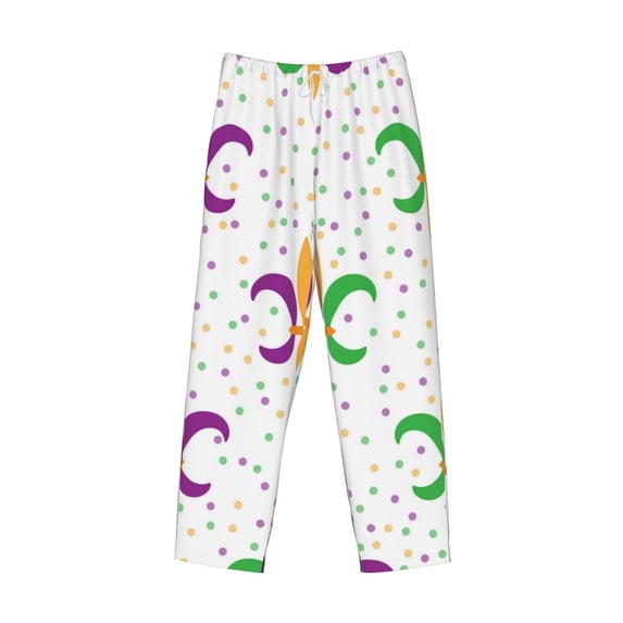 Lsque Mardi Gras Carnival1 Print Men's Pajama Pants, Lounge Pant - Comfortable Home Wear,Elastic Waistband, Stylish Design-X-Large