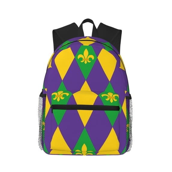 Lsque Mardi Gras Classic Casual Backpack - Large Capacity Water-Resistant Backpack for School, Work, Travel, and Outdoor Activities