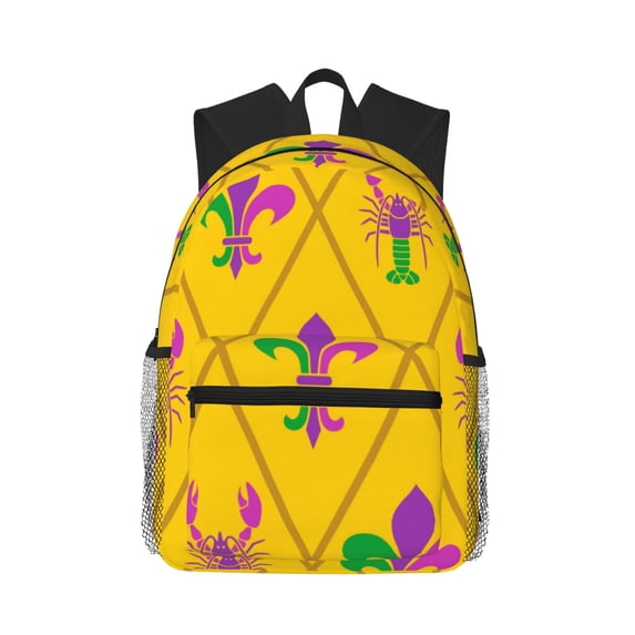 Lsque Mardi Gras Crayfish and Fleur de lis Classic Casual Backpack - Large Capacity Water-Resistant Backpack for School, Work, Travel, and Outdoor Activities