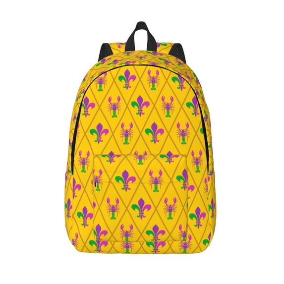 Lsque Mardi Gras Crayfish and Fleur de lis Pattern Canvas Daypack, Durable Backpack, High-quality Versatile Backpack,Vintage Compact Backpack-Small