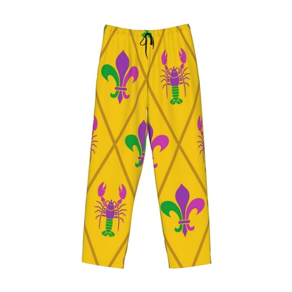 Lsque Mardi Gras Crayfish and Fleur de lis Print Men's Pajama Pants, Lounge Pant - Comfortable Home Wear,Elastic Waistband, Stylish Design-Medium