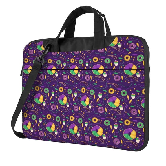 Lsque Mardi Gras and Donuts Pattern Laptop Bag – Portable & Slim Single-Shoulder Computer Case with Adjustable Strap, Protective, Lightweight for 13”/14”/15.6” Laptops