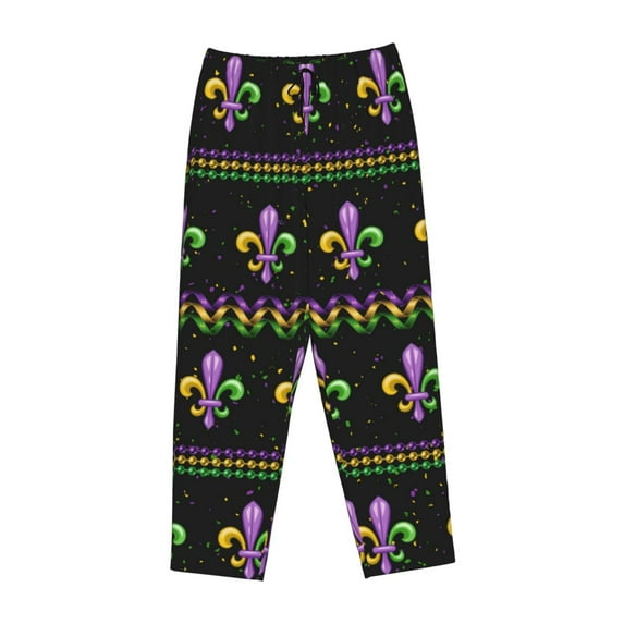 Lsque Mardi Gras Fleur de Lis Print Women's Pajama Pants, Lounge Pant - Comfortable Home Wear,Elastic Waistband, Stylish Design-XX-Large