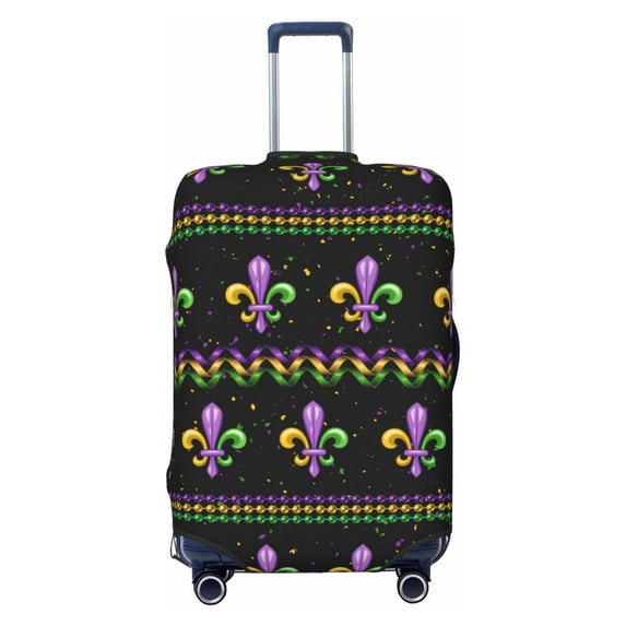 Lsque Mardi Gras Fleur de Lis Printed Luggage Cover, Travel Luggage Protector,Scratch and Dirt Resistant, Fits 18-32 Inch Luggage - Large
