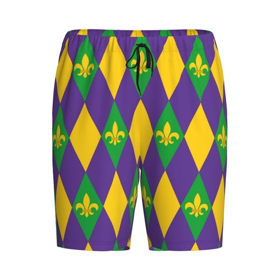 Lsque Mardi Gras Mens Sleep Pajama Shorts,Short Pajama Pants, Cotton Ultra-Soft Knit-Medium