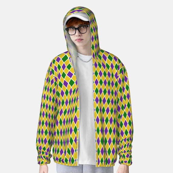 Lsque Mardi Gras Purple Yellow Plaid UPF 50+ Lightweight Sun Protection Men's Women's Long Sleeve Shirt, Hoodie Performance -Large