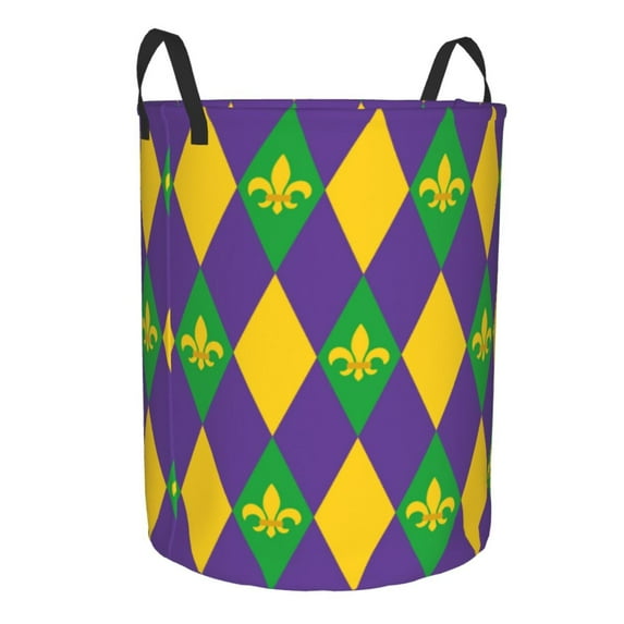 Lsque Mardi Gras pattern Laundry Hamper Basket, Tall Woven Rope Hamper Basket for Clothes, Lightweight Storage Basket, Collapsible Waterproof-Medium
