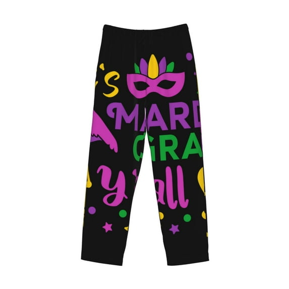 Lsque Mardi Gras with Flamingo Print Men's Pajama Pants, Lounge Pant - Comfortable Home Wear,Elastic Waistband, Stylish Design-X-Large