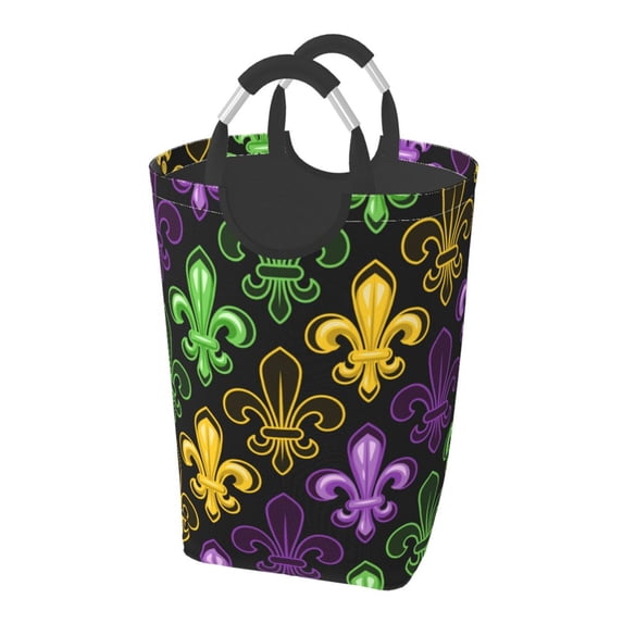 Lsque Mardi Gras1 Laundry Basket, Laundry Hamper, Dirty Clothes Hamper for Laundry, Collapsible, Waterproof Laundry Baskets with Aluminum Handles for Laundry, Dorm, Family
