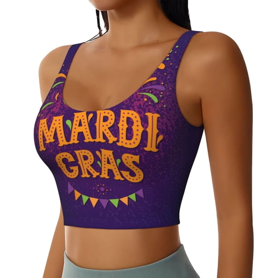 Lsque Mardi Gras2 Printed Women'S Sports Bra, Compression, Moisture Wicking, High-Impact Sports Bra For Women,Supportive sports bra-Large