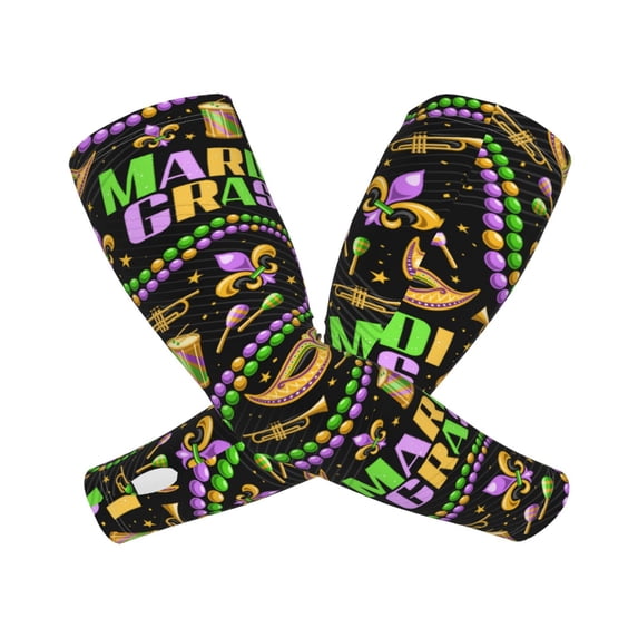 Lsque Mardi Gras3 Cooling Arm Sleeves for Men & Women -Compression Sleeves to Cover Arms for Working,Sun Sleeves for UV Protection,Breathable, Moisture-Wicking