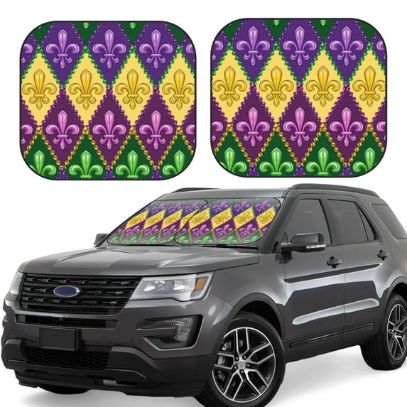 Lsque Mardi Gras4 2 PCS Windshield Sun Shade | CarFoldable Window Covers | Car Accessories Reflect UV for Universal Cars SUV Truck | Small