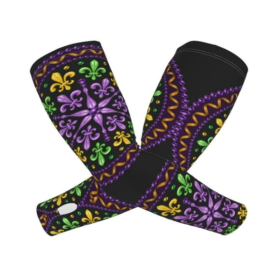 Lsque Mardi Gras5 Cooling Arm Sleeves for Men & Women -Compression Sleeves to Cover Arms for Working,Sun Sleeves for UV Protection,Breathable, Moisture-Wicking
