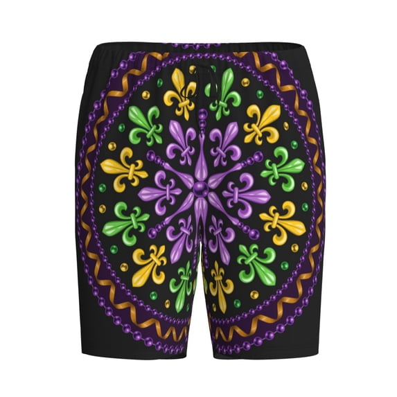 Lsque Mardi Gras5 Mens Sleep Pajama Shorts,Short Pajama Pants, Cotton Ultra-Soft Knit-X-Large