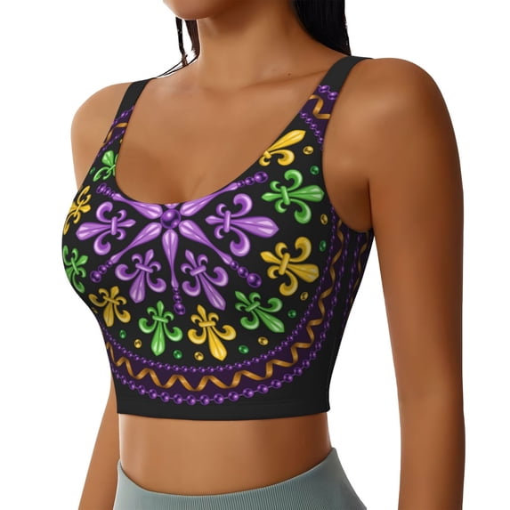 Lsque Mardi Gras5 Printed Women'S Sports Bra, Compression, Moisture Wicking, High-Impact Sports Bra For Women,Supportive sports bra-Large