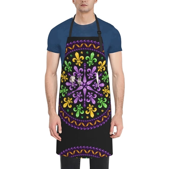 Lsque Mardi Gras5 Waterproof Apron Chef Aprons for Men Heavy Duty Chemical Work Apron Extra Long Grilling Aprons with Adjustable Bib Apron