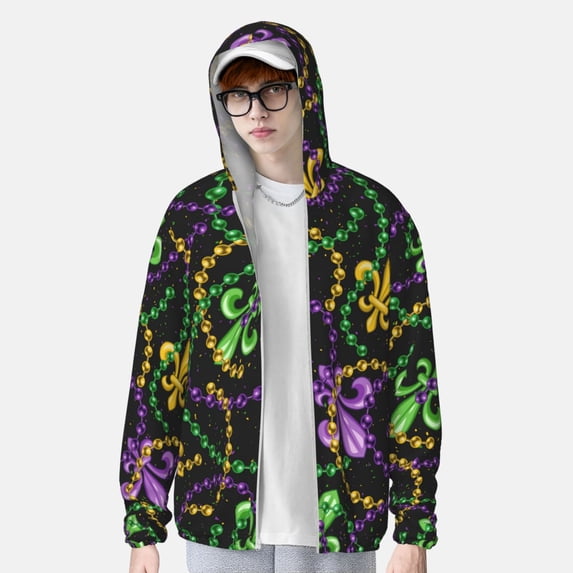 Lsque Mardi Gras6 UPF 50+ Lightweight Sun Protection Men's Women's Long Sleeve Shirt, Hoodie Performance -X-Large